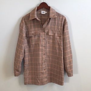 Princess Polly Camel Plaid Button Down Oversized Long Sleeve Shirt size 0 small